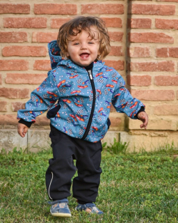 Dětská softshellová bunda s fleecem JOŽÁNEK raketové auťáky